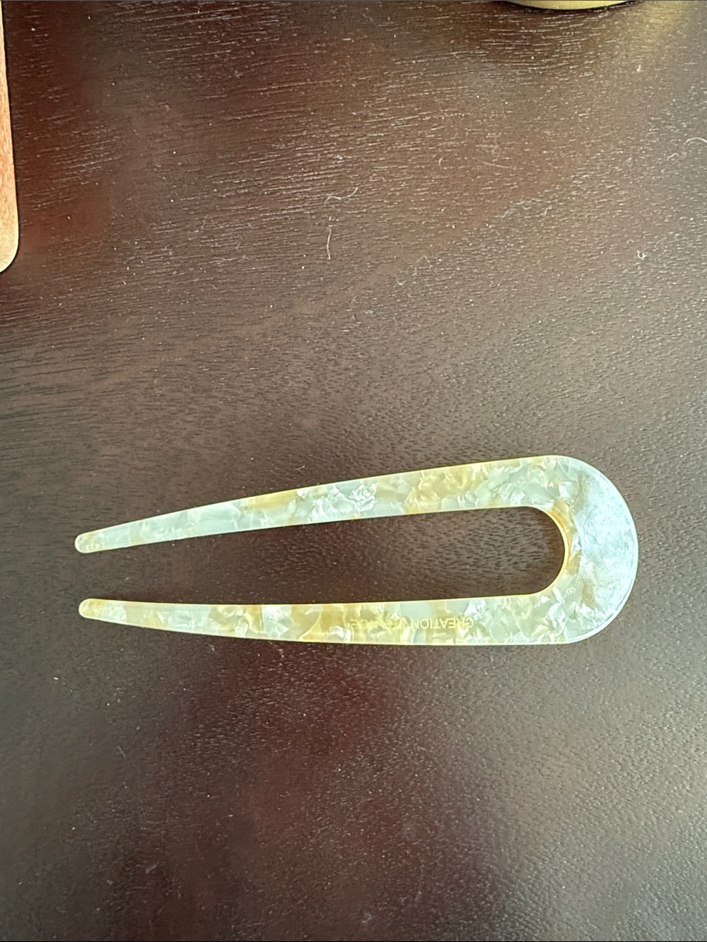 Marbleized Yellow Resin Hair Fork U-Shape Hair Pin